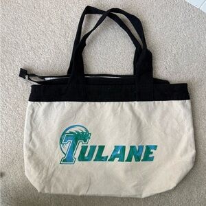 Tulane Canvas Tote Bag - Black and Cream Custom made zip closure